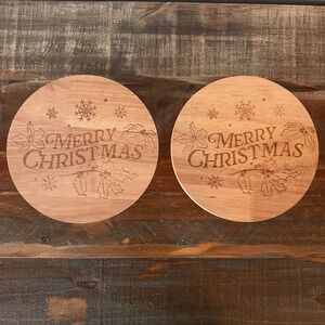 Set of 2 Wooden 6.5" Merry Christmas‎ Cake Stands Dessert Display Lazer Engraved